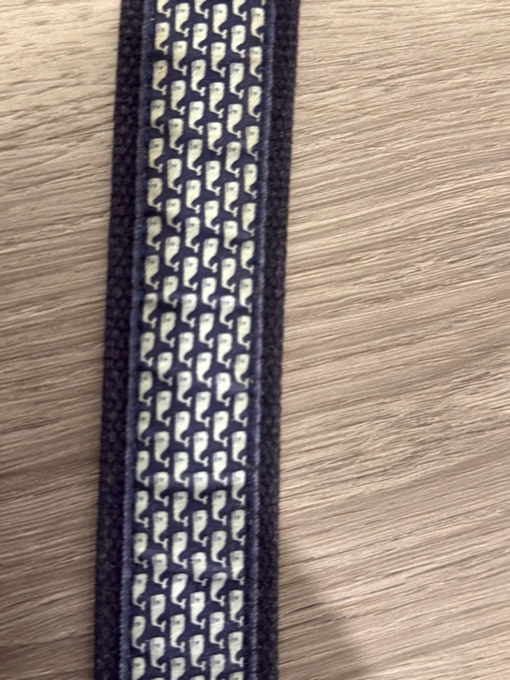Vineyard Vines Navy Woven Belt with Brown Leather & Gold Buckle